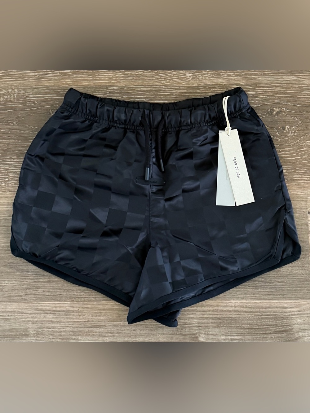 Fear of God ESSENTIALS Checkered Gym Nylon Shorts Sz 10 Black Athletic NWT
